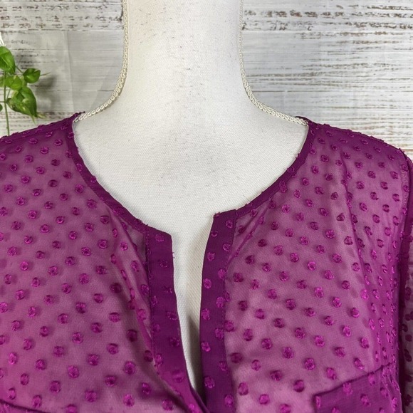 The Limited Blouse Tunic size Large Mulberry Purple Sheer Gold Pockets Lagenlook - Picture 5 of 10